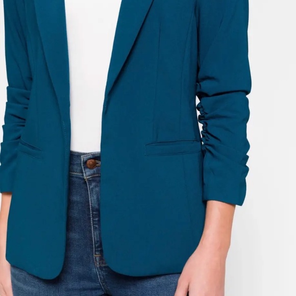 SKIES ARE BLUE X STITCH FIX | Raja Collarless Blazer in Teal Green, Size Small - Picture 2 of 8